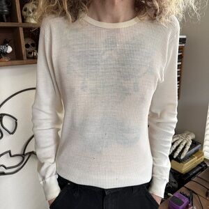 Vintage 80s 90s Semi Sheer White Waffle Thermal ~ Size Large
